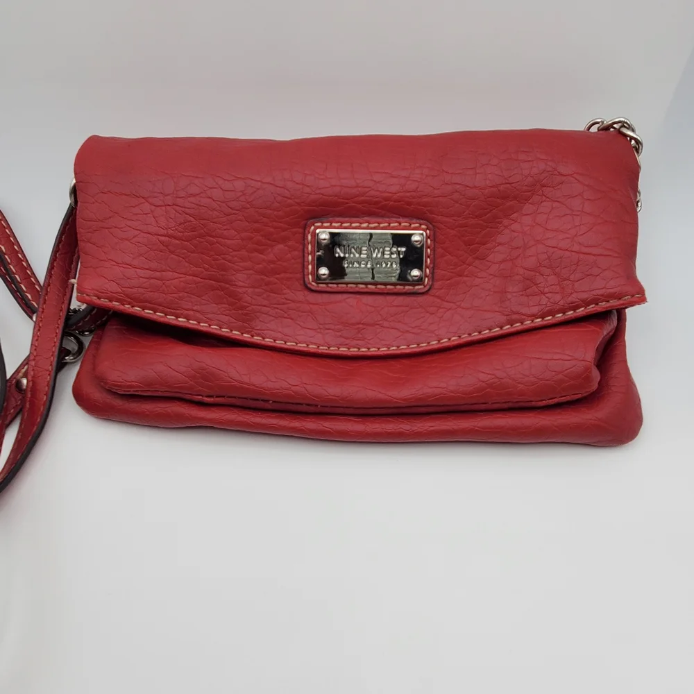 Nine West Red Pebble Leather Cross Body Handbag With Strap - Picture 1 of 8